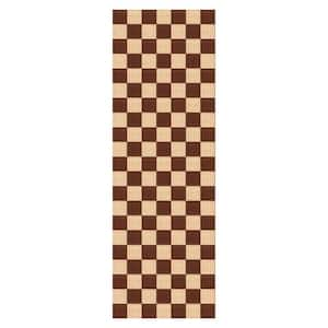 Heavy Duty Brown and Creme 36 in. W x 29 ft. Indoor/Outdoor Checkered Runner Rug