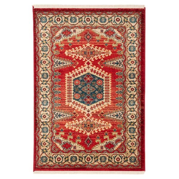 Kashan 3 ft. x 5 ft. Red/Ivory Border Area Rug