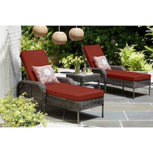Cambridge Gray Wicker Outdoor Patio Chaise Lounge with Sunbrella Henna Red Cushions