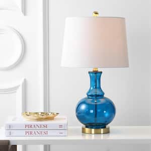 Lavelle 25 in. Cobalt Blue/Brass Gold Glass Table Lamp (Set of 2)