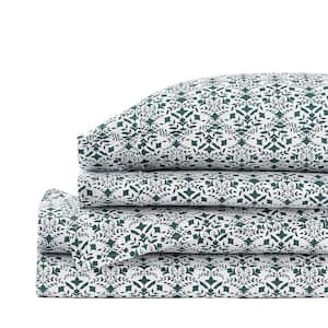 300 Thread Count Cotton Sateen Alvia Charleston Green Floral 4-Piece King Sheet Set