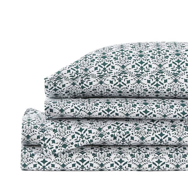 Home Decorators Collection 300 Thread Count Cotton Sateen Alvia Charleston Green Floral 4-Piece King Sheet Set