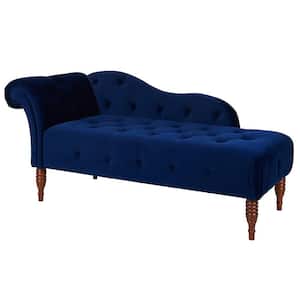 Samuel Traditional Navy Blue Satin Velvet Right Arm Facing Tufted Roll Arm Indoor Living Room Chaise Lounge Chair