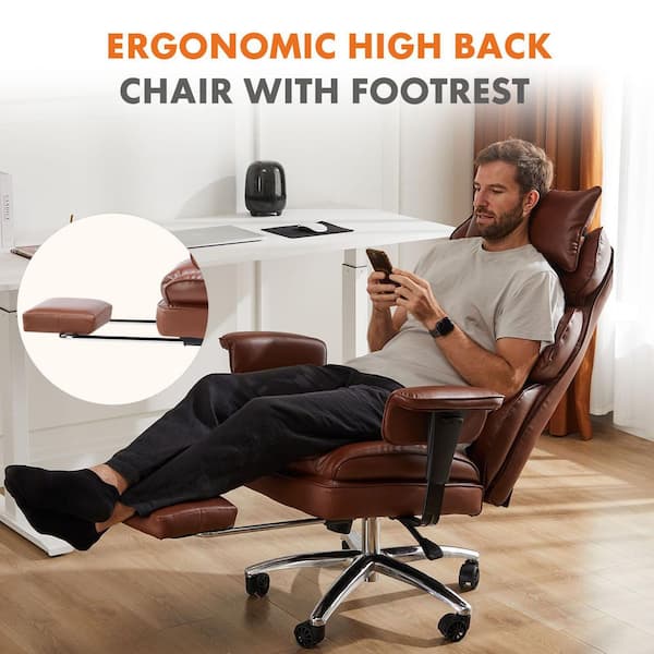 Bestier Brown Office Chair Resistant PU Leather w/Padded Arm