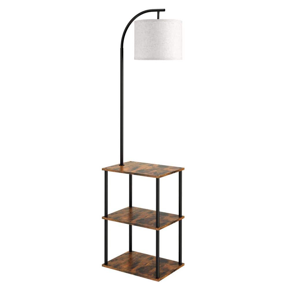 ROTTOGOON 59 in. Modern Rustic Brown Arc Floor Lamp with Side