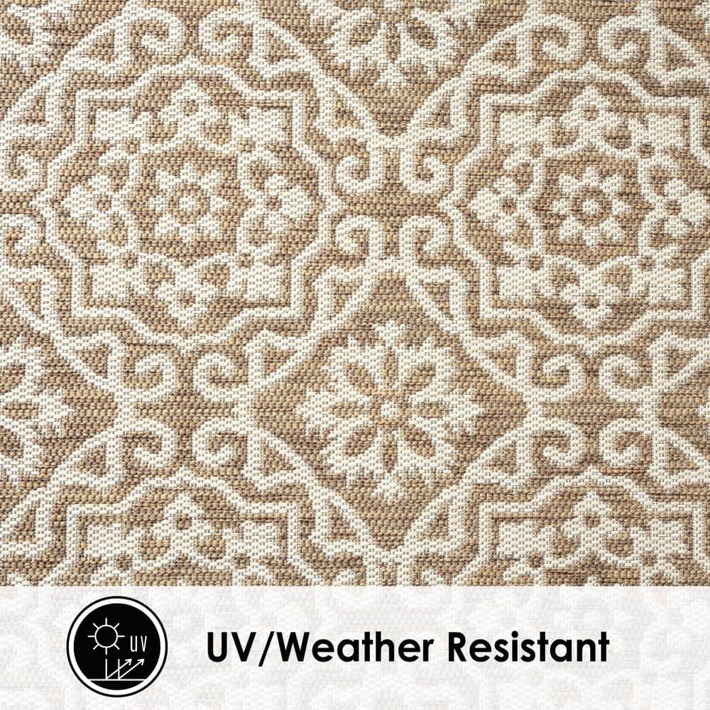 Brown and Beige Geometric Synthetic 8' x 10' Reversible Area Rug