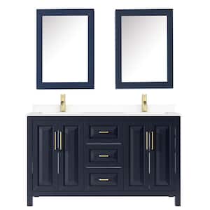 Daria 60 in. W x 22 in. D Double Vanity in Dark Blue with Cultured Marble Vanity Top in White with Basins and Med Cabs