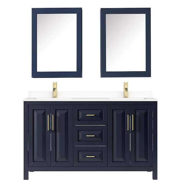Wyndham Collection Daria 60 in. W x 22 in. D Double Vanity in Dark Blue with Cultured Marble Vanity Top in White with Basins and Med Cabs