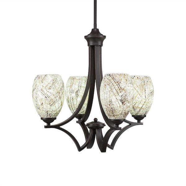 Unbranded Clevelend 4-Light Dark Granite Round Chandelier with 5 in. Natural Fusion Glass Shades, No bulbs included