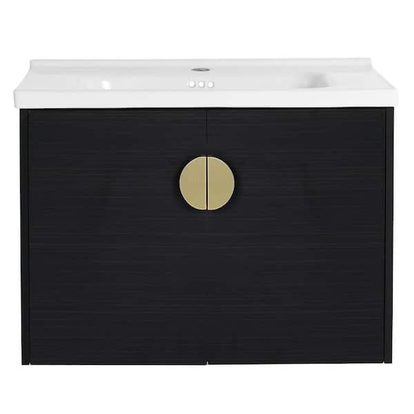 Miscool Anky 27.8 in. W x 18.5 in. D x 20.7 in. H Single Sink Bath Vanity in Black with White Ceramic Top
