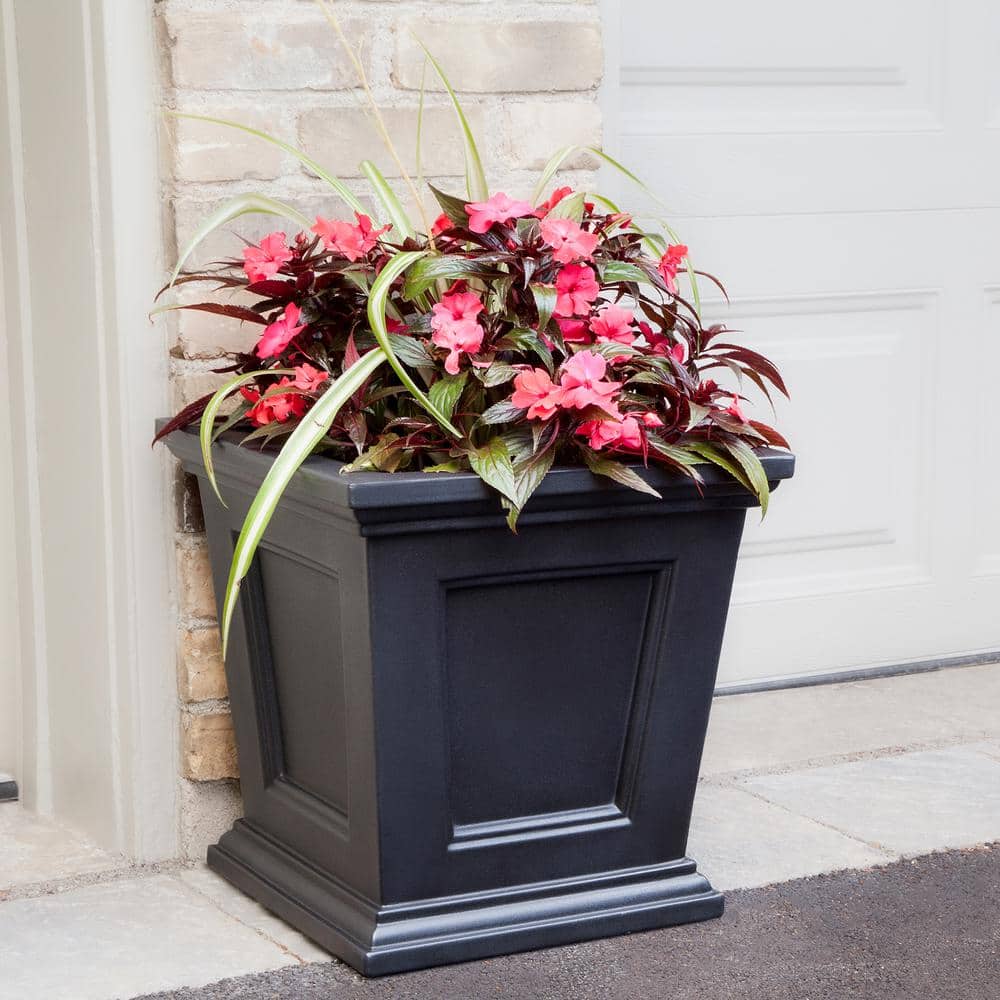 Black 17" Self-Watering Square Resin Planter