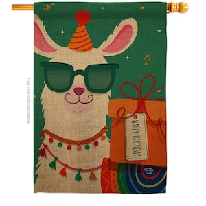 28 in. x 40 in. Cool Llamas Birthday Celebration House Flag Double-Sided Decorative Vertical Flags