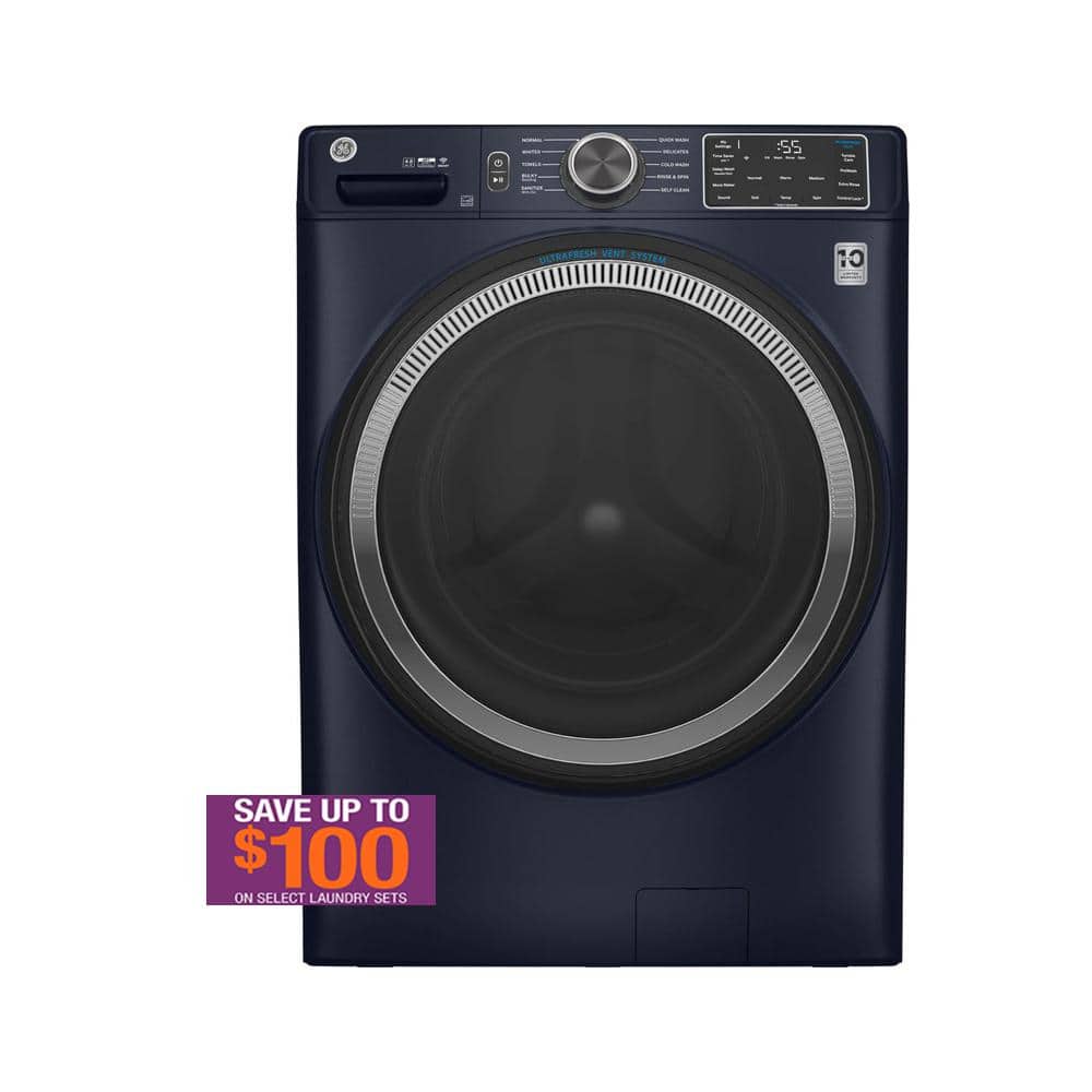 GE 4.8 cu. ft. Smart Sapphire Blue Front Load Washer with OdorBlock UltraFresh Vent System and Sanitize with Oxi