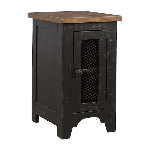 Benjara 14 in. Black and Brown Rectangle Wood End Table with Metal Grill Cabinet
