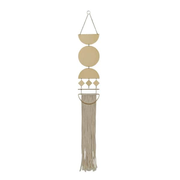 Litton Lane 6 in. x  45 in. Metal Gold Macrame Wall Decor with Fringe Detailing