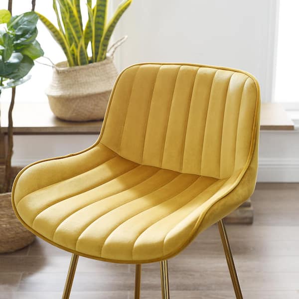 Art Leon Modern 38.78 in. Height Yellow Velvet Swivel Bar Stools