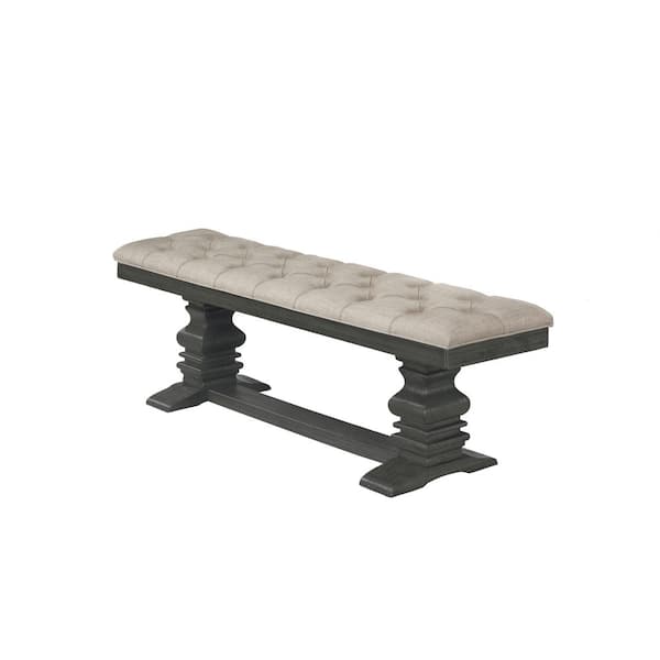 Best Quality Furniture Natasha 70 in. Beige Dining Bench Gray Linen Fabric 16 in.