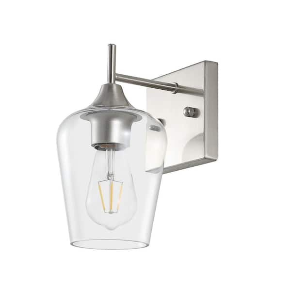 4.9 in. 1-Light Brushed Nickel Wall Sconce Bathroom Vanity Light with Clear Glass Shade