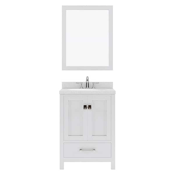 Virtu USA Caroline Avenue 24 in. W Bath Vanity in White with Quartz Vanity Top in White with White Basin and Mirror