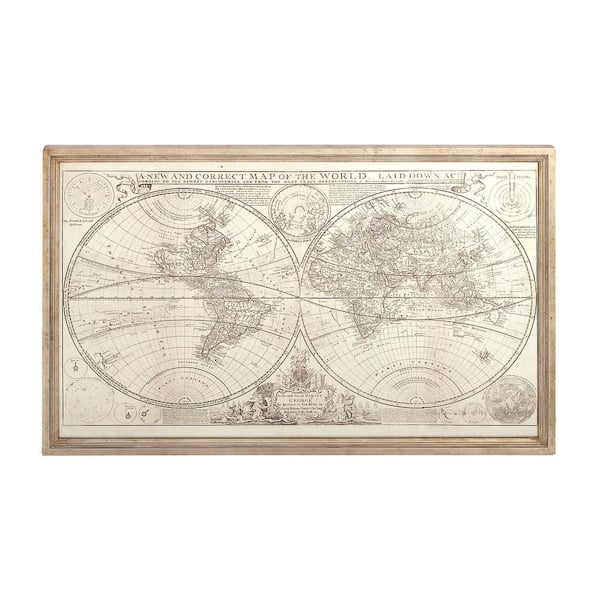 Litton Lane 1- Panel World Map Framed Wall Art with Gold Frame 31 in. x 48 in.