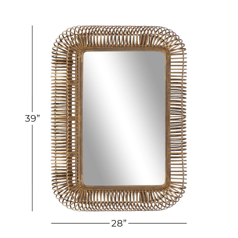Brown Handmade Woven Rattan Rectangular Full Length Wall Mirror