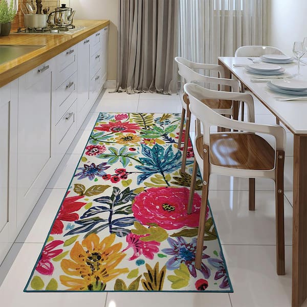 Floral Bloom Multicolor 2.5 ft. x 7 ft. Floral Washable Runner Rug