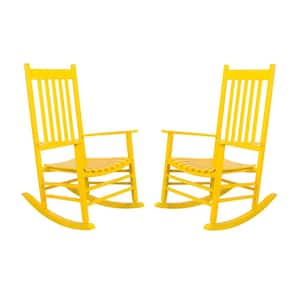 46 in H Yellow Wood Vermont Outdoor Rocking Chair (2-Pack), Porch Rocker, Patio Rocking Chair, Wooden Rocking Chair