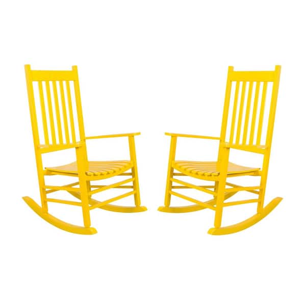 Shine Company 46 in H Yellow Wood Vermont Outdoor Rocking Chair (2-Pack), Porch Rocker, Patio Rocking Chair, Wooden Rocking Chair