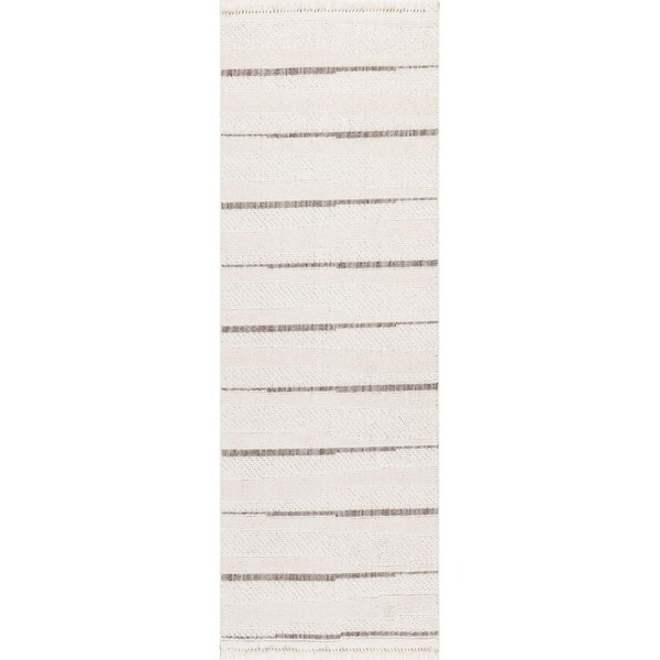 Aloe Striped Tassels Area Beige 3 ft. x 6 ft. Indoor Runner Rug