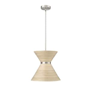 Jaycen 1-Light 13.62 in. Brushed Nickel Pendant-Light Bamboo Nature