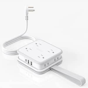 White 10 Amp Tamper Resistant Extension 5 ft. Extension 3 Side Outlet, 8 AC Outlets, 2 USB-A and 1 USB-C Ports