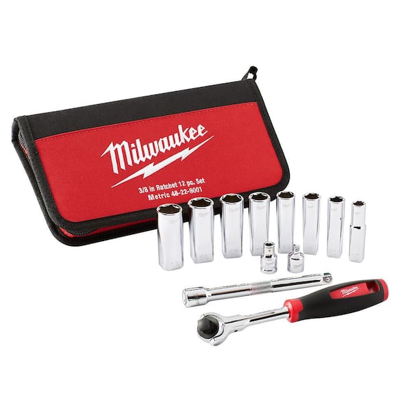 Milwaukee - 3/8 in. Drive Metric Ratchet & Socket Set (12-Piece)