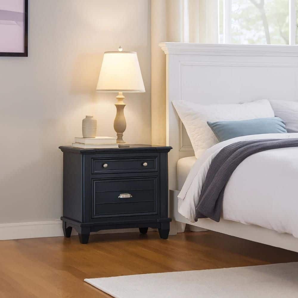 Benjara Zeny Slate Blue and Nickel 1-Drawer 17 in. W Nightstand