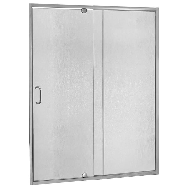 CRAFT + MAIN Cove 60 in. W x 69 in. H Semi-Frameless Pivot Shower Door and Fixed Panel in Silver with C-Handle and Knob