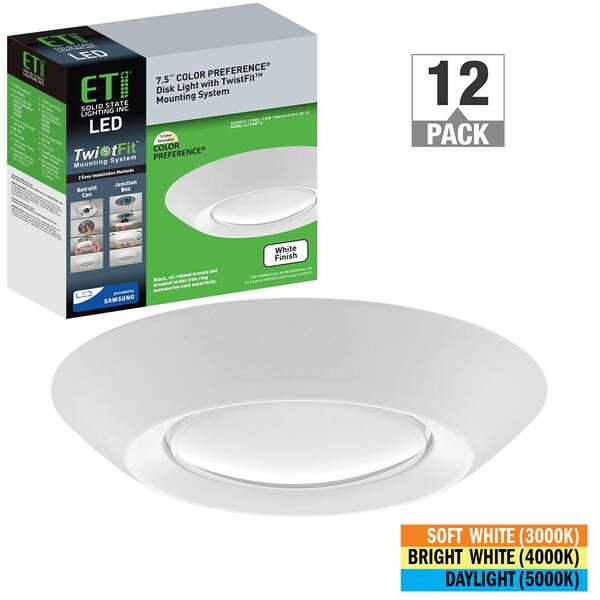 ETi 5 in./6 in. 20W Selectable CCT LED Recessed Trim Disk Light 1500 Lumens Mount into Recessed Can or J-Box (12 Pack)