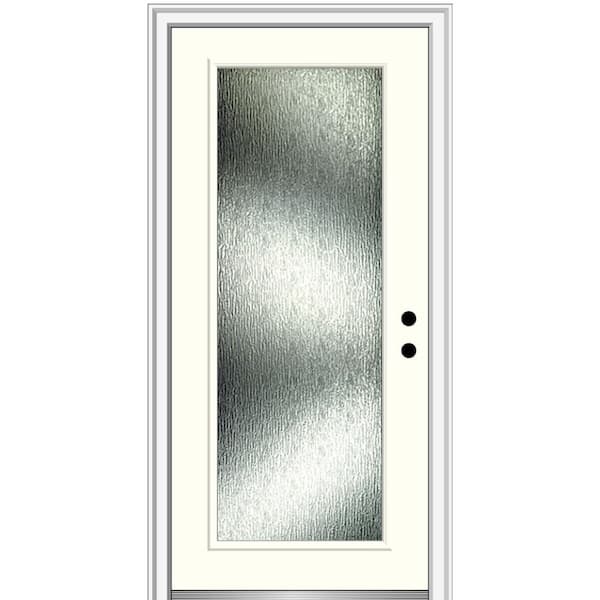 MMI Door 34 in. x 80 in. Left-Hand/Inswing Rain Glass Alabaster Fiberglass Prehung Front Door on 4-9/16 in. Frame