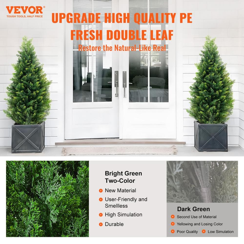 36'' Green Plastic Cypress Topiary Trees with Pots, Set of 2