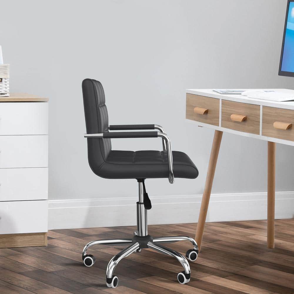 Black Tufted Leather Swivel Executive Office Chair