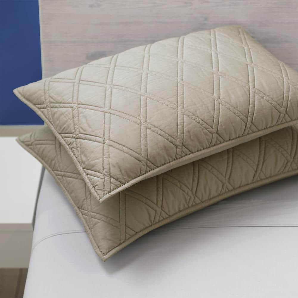Khaki Full Cotton Double Diamond Quilted Coverlet Set