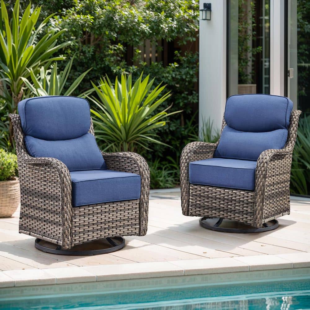 Crescent Moon Swivel Wicker Outdoor Rocking Chair with Cushion Guard Blue Cushions (Set 2-Pack) price history on PriceWatchPro