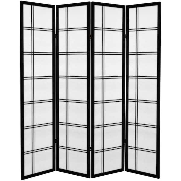 Oriental Furniture 6 ft. Black Printed Canvas Double Cross 4-Panel Room Divider