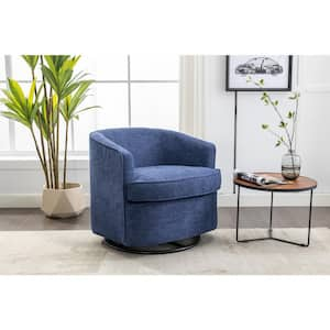 Blue Velvet Fabric 360° Swivel Barrel Chair Accent Sofa Modern Round Sofa Oversized Arm Chair Lounge Chair