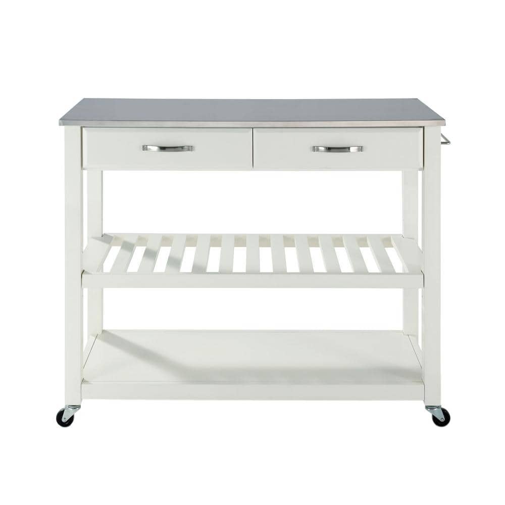 CROSLEY FURNITURE White Kitchen Cart with Stainless Top KF30052WH The