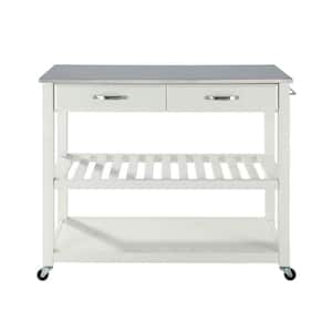 White Kitchen Cart with Stainless Top