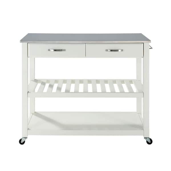 Crosley White Kitchen Cart With Stainless Top Kf30052wh The Home Depot Crosley White Kitchen Cart With, Crosley Kitchen Cart With Stainless Steel Top