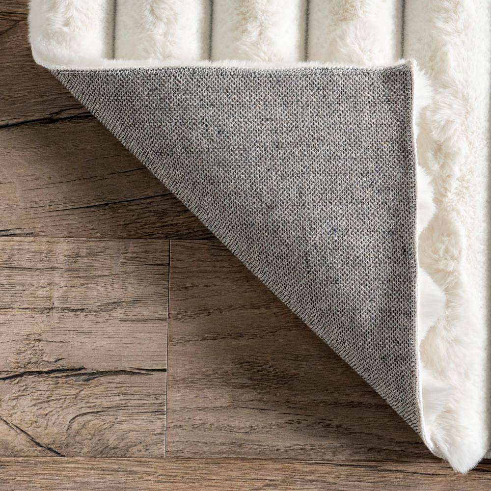 Kai Off White Faux Fur Stripe Washable Area Rug
