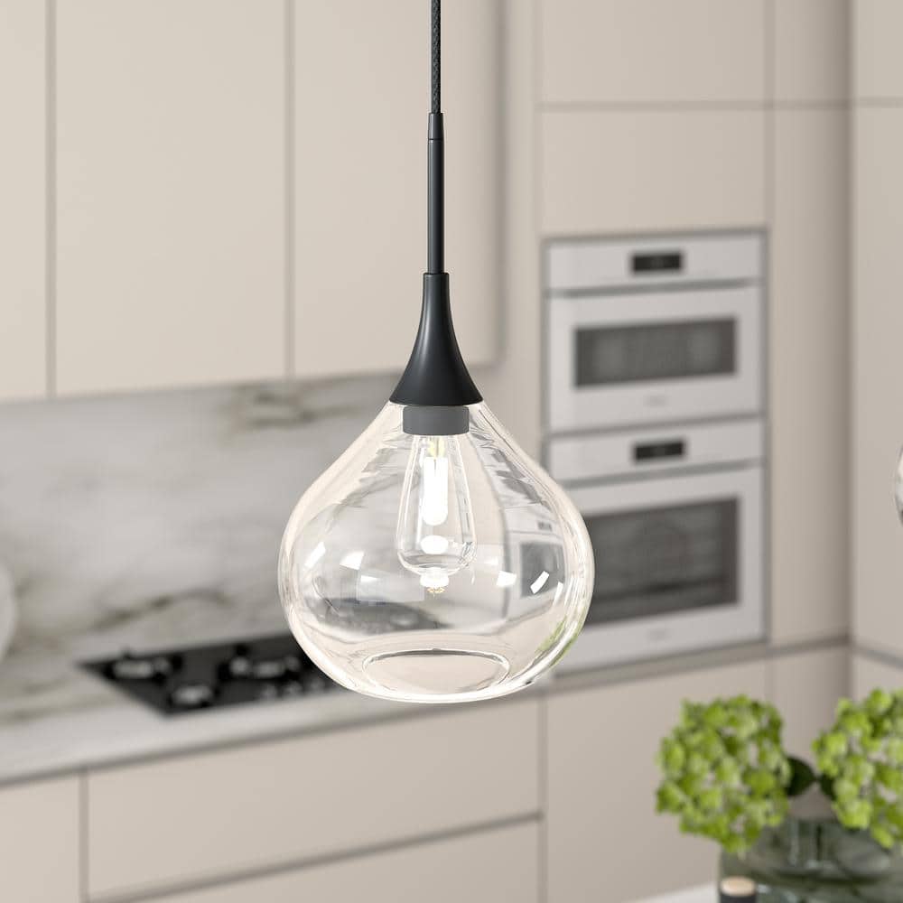 Matte Black Glass Teardrop Pendant Light with Adjustable Cord