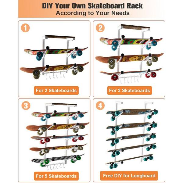 Angel Sar 5-Layer Wall Mount Skateboard Rack, Skateboard