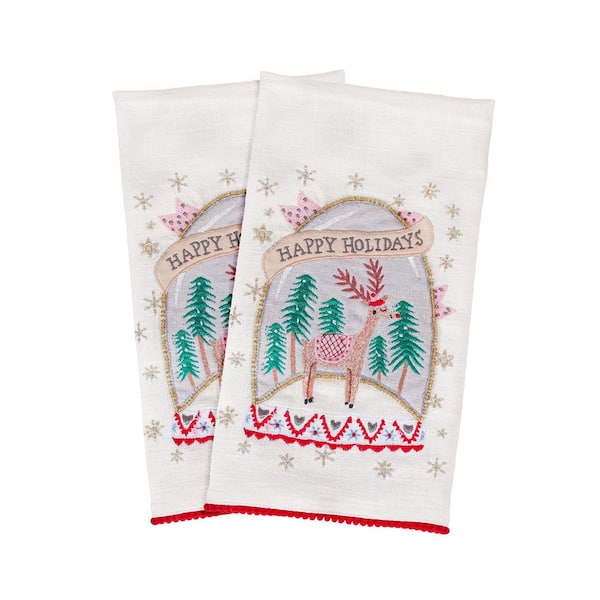 18 in. HGTV Home Collection Christmas Snow Globe Guest Towel (2-Pack)