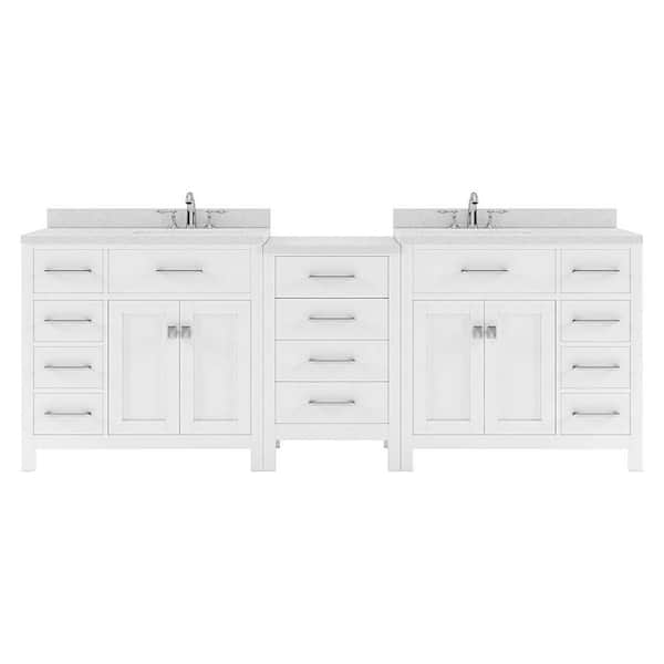 Virtu USA Caroline Parkway 93 in. W x 22 in. D x 35 in. H Double Sink Bath Vanity in White with Quartz Top